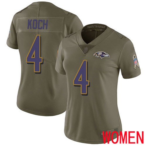 Baltimore Ravens Limited Olive Women Sam Koch Jersey NFL Football #4 2017 Salute to Service->women nfl jersey->Women Jersey
